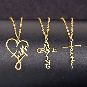 3 piece Yellow Gold Women's Gold Plated Christian faith based necklaces